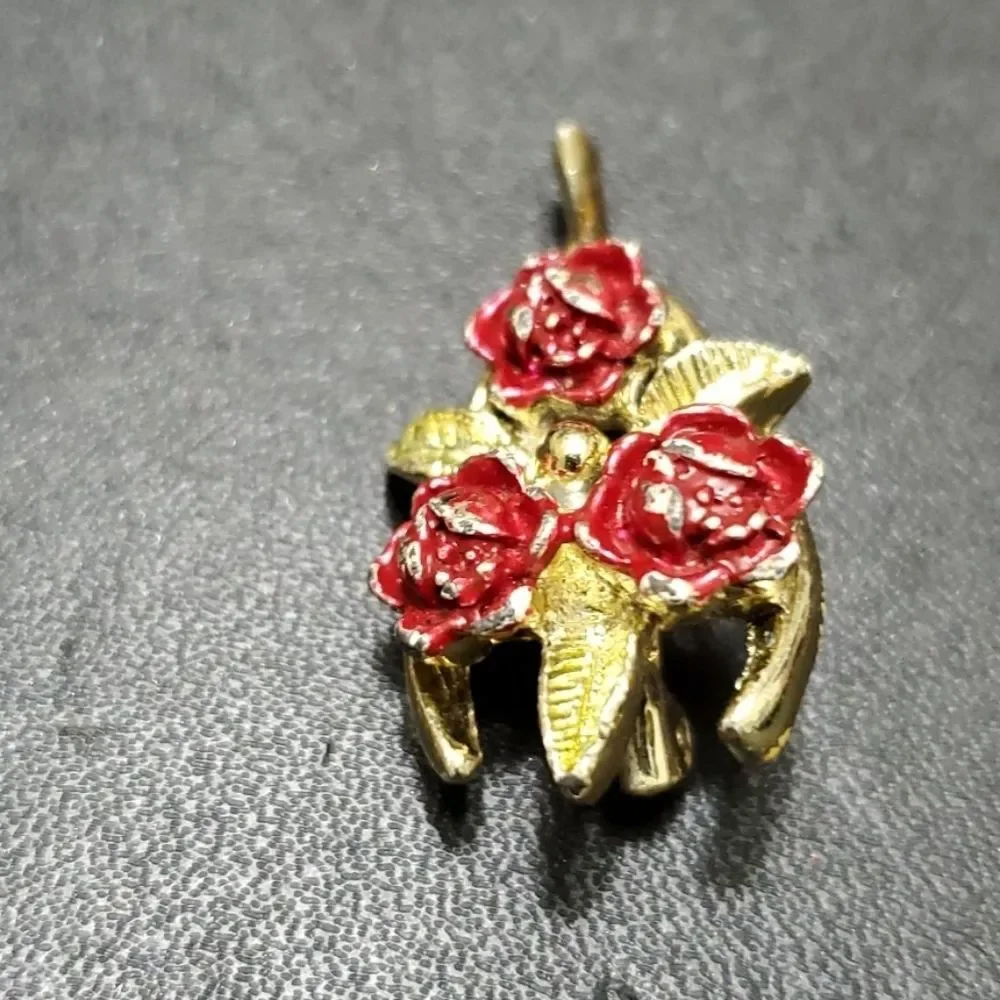 Vintage Gerry's wishbone brooch gold tone red vintage
